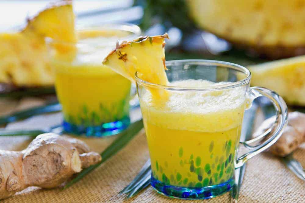 pineapple with ginger juice in a glass